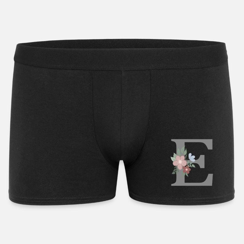 Lettre E avec gris fleur - Boxer Homme - noir