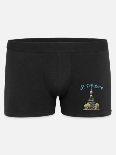 St. Petersburg, Kirche, Russland, Strichzeichnung - Männer Boxer Shorts - Schwarz
