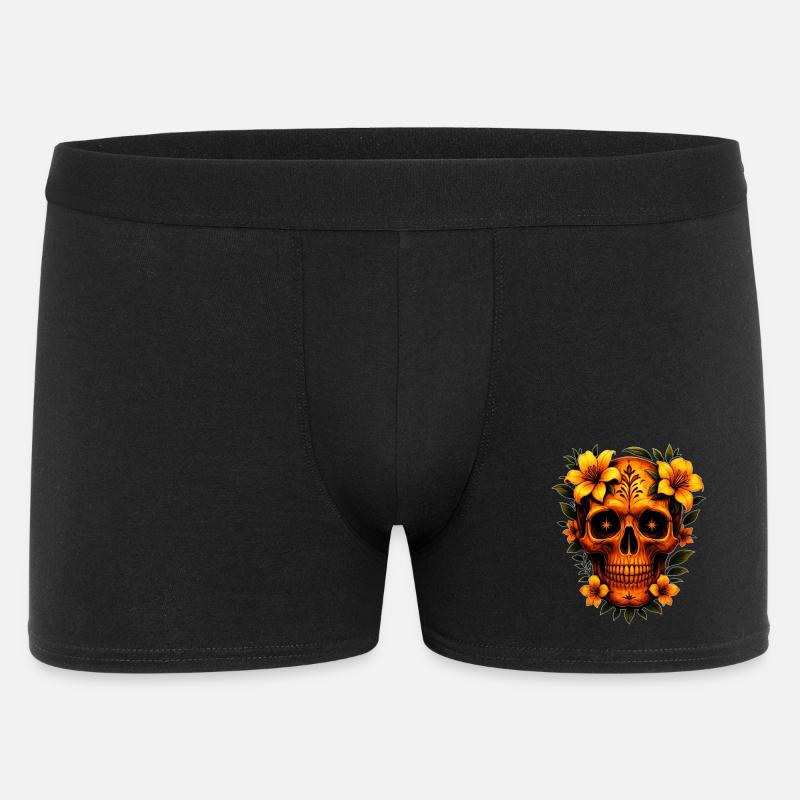Totenkopf mit Blumen  - Männer Boxer Shorts - Schwarz