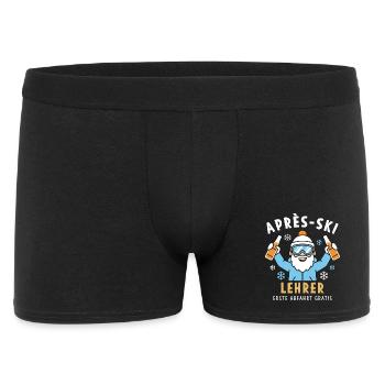 Après-Ski Lehrer Lustig - Erste Abfahrt Gratis - Männer Boxer Shorts - Schwarz - Vorne