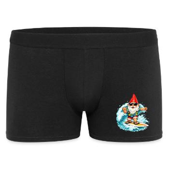 Surfender Gartenzwerg auf der Welle  - Männer Boxer Shorts - Schwarz - Vorne