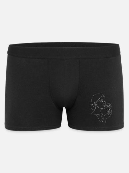 Linienbild Frau mit Rose I Unisex Line Art T-Shirt - Männer Boxer Shorts - Schwarz