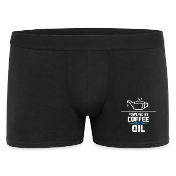 Powered By Coffee And Oil Schrauber Spruch Kaffee - Männer Boxer Shorts - Schwarz - Vorne