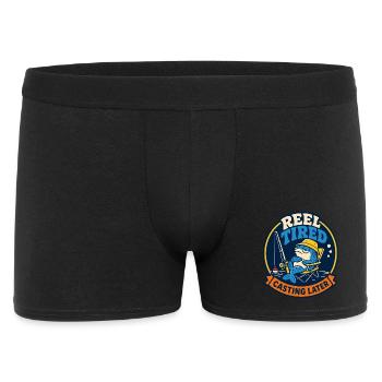 Reel Tired – Angeln später - Männer Boxer Shorts - Schwarz - Vorne