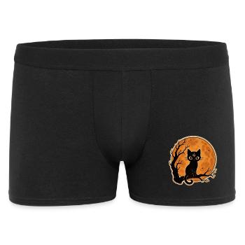 Black Cat in Front of Full Moon Halloween Motif - Men's Boxer Shorts - black - Front