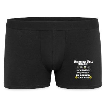 Wir machen Dinge im Labor Lustiger Spruch - Männer Boxer Shorts - Schwarz - Vorne