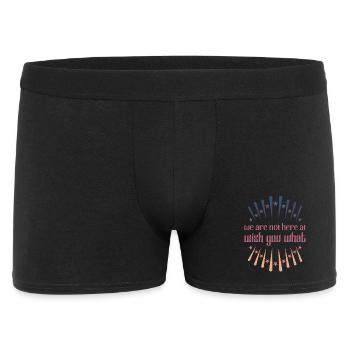 We are not here at wish you what Denglisch Retro - Männer Boxer Shorts - Schwarz - Vorne