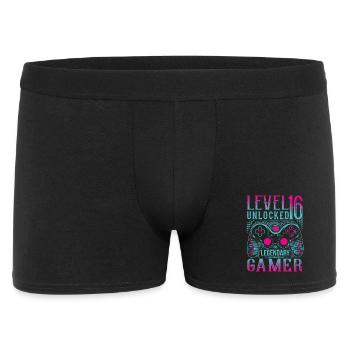 16. Geburtstag Level 16 Gamer Gaming Zocken - Männer Boxer Shorts - Schwarz - Vorne