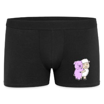Cochon et mouton câlinent des animaux mignons - Boxer Homme - noir - Devant