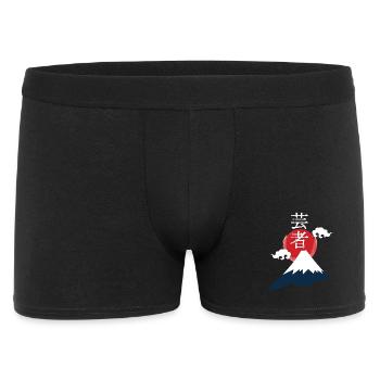 Geisha über Fuji: Rotes Sonnenmotiv - Männer Boxer Shorts - Schwarz - Vorne
