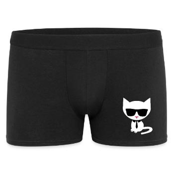 Cool White Cat - Minimal Business Style Design - Männer Boxer Shorts - Schwarz - Vorne