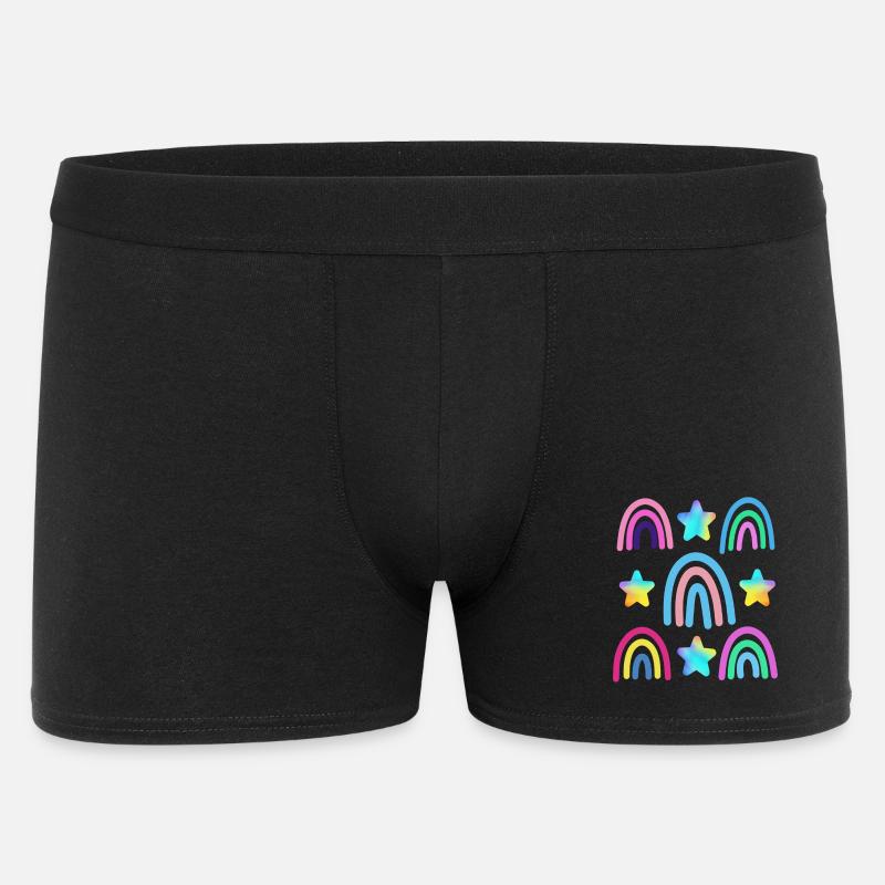 bunter Regenbogen und Sterne - Männer Boxer Shorts - Schwarz