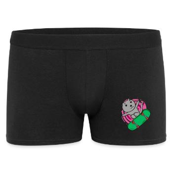 Katze Russisch Blau als Skater mit Skateboard - Männer Boxer Shorts - Schwarz - Vorne