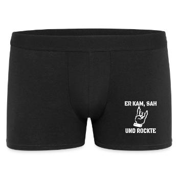 Er kam, sah und rockte - Männer Boxer Shorts - Schwarz - Vorne