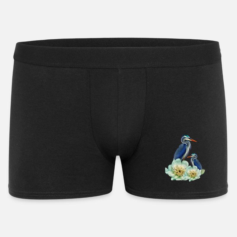 Der elegante Kranich mit Blumen - Männer Boxer Shorts - Schwarz