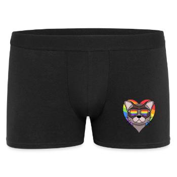 Regenbogen - Katze Burma-Katze mit Brille und Herz - Männer Boxer Shorts - Schwarz - Vorne