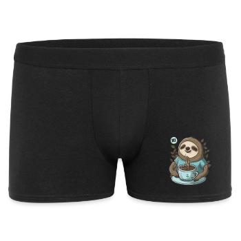 freundliches Faultier mit duftendem Kaffee sagt HI - Männer Boxer Shorts - Schwarz - Vorne