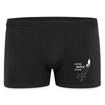 Never walk alone - Hund Frauchen Gassi, Backprint - Männer Boxer Shorts - Schwarz - Vorne