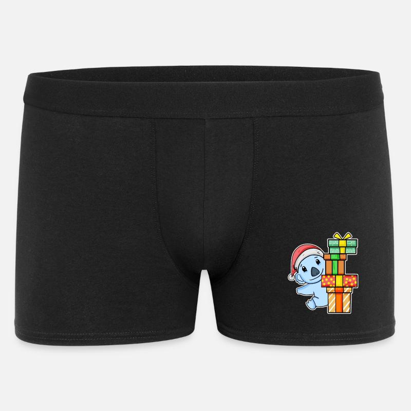 Koala mit Weihnachtsmütze und Weihnachtsgeschenk - Männer Boxer Shorts - Schwarz