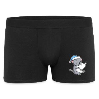 Dormir fatigué - Chat avec oreiller et bonnet somnolent - Boxer Homme - noir - Devant