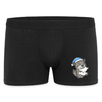Dormir fatigué - Chat avec oreiller et bonnet somnolent - Boxer Homme - noir - Devant
