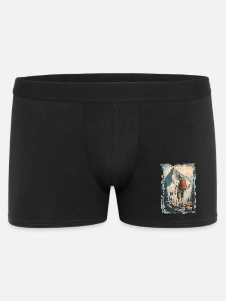 Wanderer in den Bergen mit Hund | Illustration - Männer Boxer Shorts - Schwarz