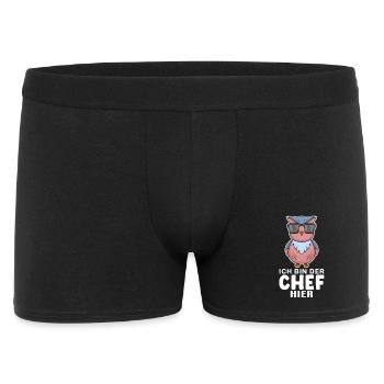Chef Spruch Anführer Eule Motiv - Männer Boxer Shorts - Schwarz - Vorne