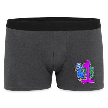 Zahl 1 Nummer Eins - Blauer Pfau Motiv - Männer Boxer Shorts - Anthrazit - Vorne