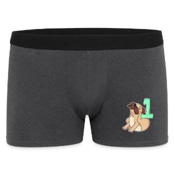 Zahl 1 Nummer Eins - Mops Hund Motiv - Männer Boxer Shorts - Anthrazit - Vorne