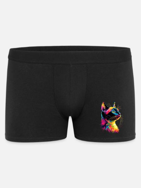 Katze Bunt Regenbogen Farben Popart Cat Mom Katzen - Männer Boxer Shorts - Schwarz
