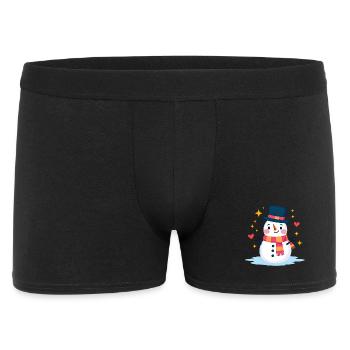 Süßer Schneemann mit Zylinder Festliche Weihnachtsstimmung - Männer Boxer Shorts - Schwarz - Vorne