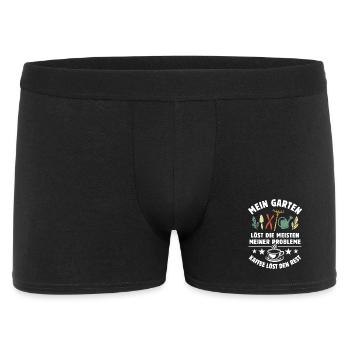 Mein Garten löst meine Probleme - Kaffee Spruch - Männer Boxer Shorts - Schwarz - Vorne