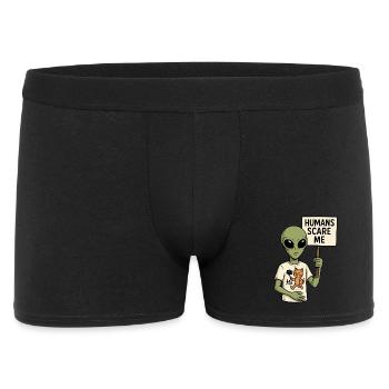 Alien Außerirdischer Mit Humor - Humans Scare Me - Männer Boxer Shorts - Schwarz - Vorne