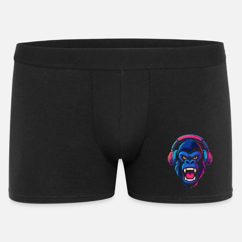 Neon Gorilla mit Kopfhörern - Männer Boxer Shorts - Schwarz