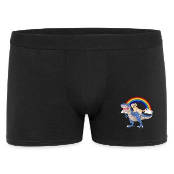 Skurriler Dinosaurier & Golden Retriever Rainbow - Männer Boxer Shorts - Schwarz - Vorne