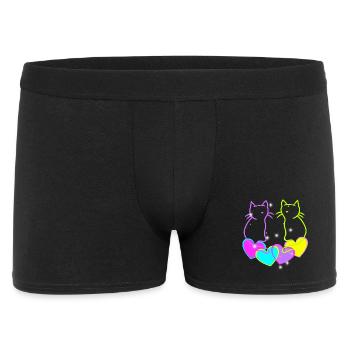 Retro Herz Katzen Valentin Herzen - Männer Boxer Shorts - Schwarz - Vorne