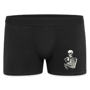 Skelett umarmt Dackel - Männer Boxer Shorts - Schwarz - Vorne