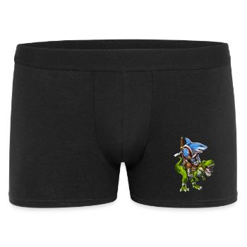 Hai-Samurai reitet auf T-Rex-Dinosaurier - Männer Boxer Shorts - Schwarz - Vorne