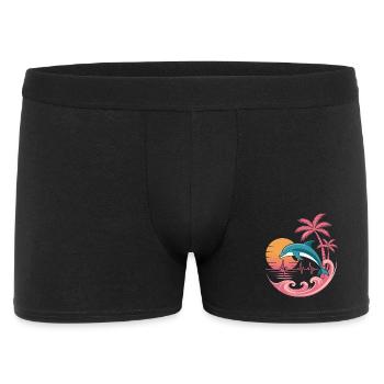 Delfin und Palmen Sonnenuntergang Design - Männer Boxer Shorts - Schwarz - Vorne