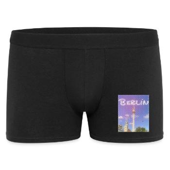 Berlin Fernsehturm Neon Design - Männer Boxer Shorts - Schwarz - Vorne