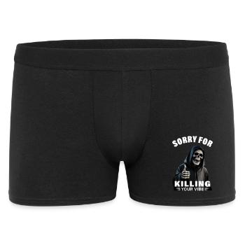 Sensenmann Spruch sorry for killing your vibe Tod - Männer Boxer Shorts - Schwarz - Vorne