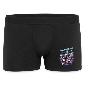 Als Gott mich Schuf Grinste Er Lustiger Retro - Männer Boxer Shorts - Schwarz - Vorne