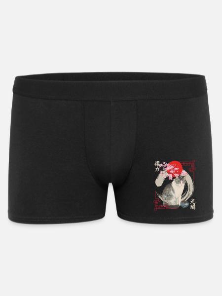 Japanese cat with cherry blossoms - Men's Boxer Shorts - black