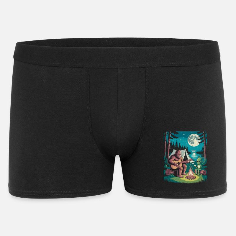 Bigfoot am Lagerfeuer mit Alien - Männer Boxer Shorts - Schwarz