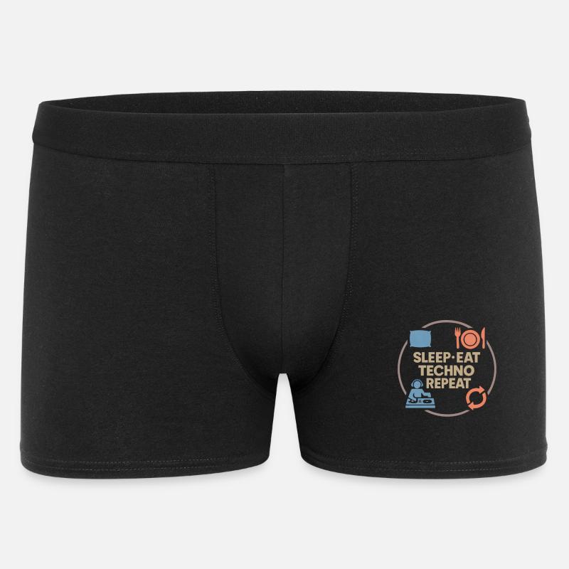 Humour techno – Sommeil · Manger · Techno · Répéter - Boxer Homme - noir