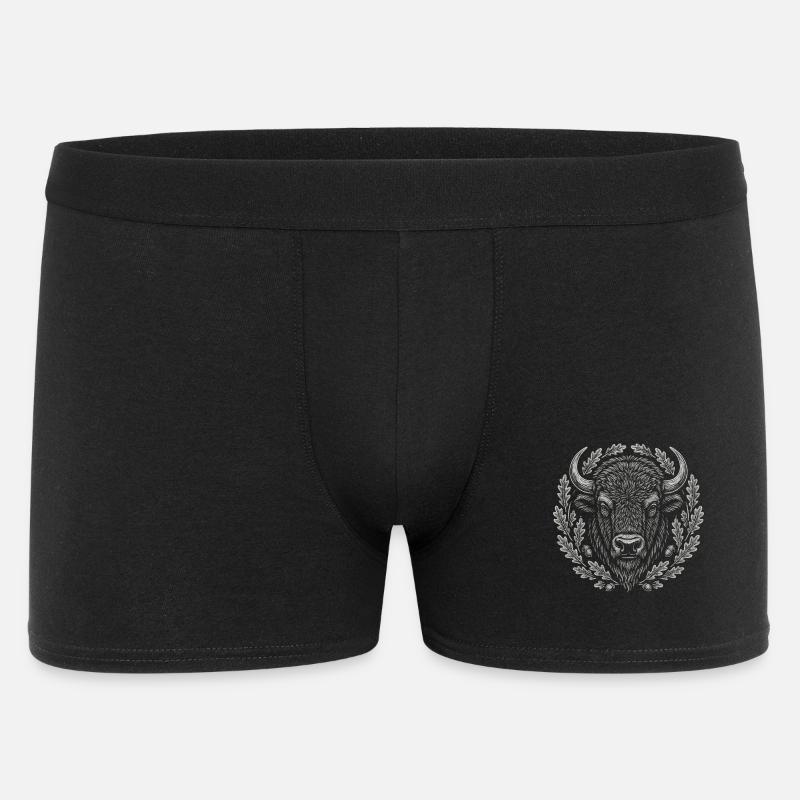 Europäischer Bison mit Eichenkranz Kunst - Männer Boxer Shorts - Schwarz