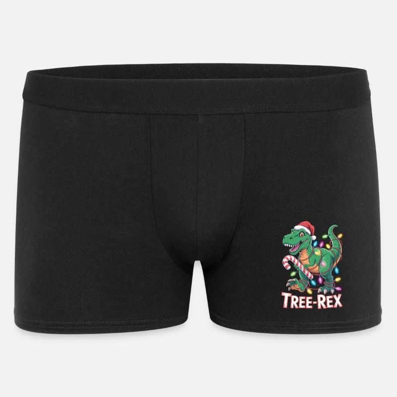 Tree-Rex Dinosaurier - T-Rex mit Lichterkette - Männer Boxer Shorts - Schwarz
