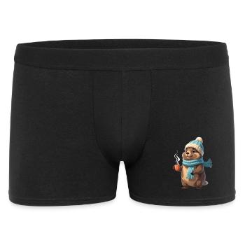 Winterotter mit Tasse - Männer Boxer Shorts - Schwarz - Vorne