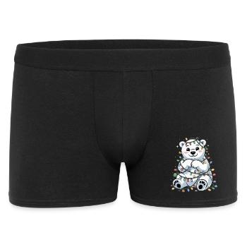 Weihnachtlicher Eisbär mit Lichterkette - Männer Boxer Shorts - Schwarz - Vorne