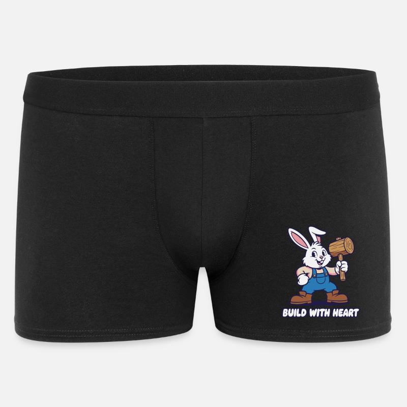 Hase mit Hammer – Herz Baumotiv - Männer Boxer Shorts - Schwarz